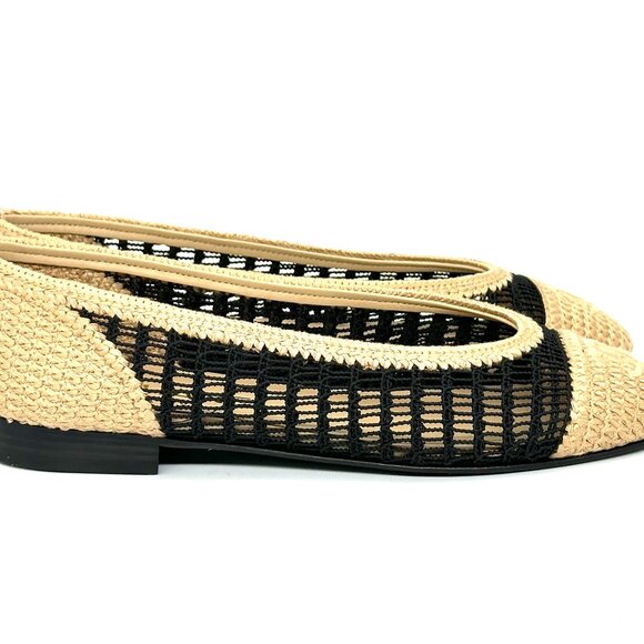CHANEL 25P CC Raffia Crochet Woven Two Tone Cap Toe Ballerina Ballet Flats - Picture 9 of 15